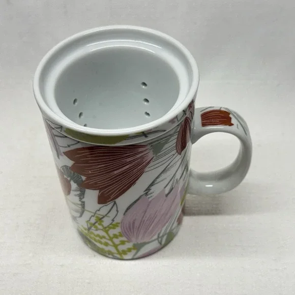 World Market Floral 3 Pc Tea Strainer Cup With Lid - Picture 2 of 5